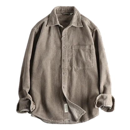 Oversized Corduroy Worker Shirt in Sand, laid flat