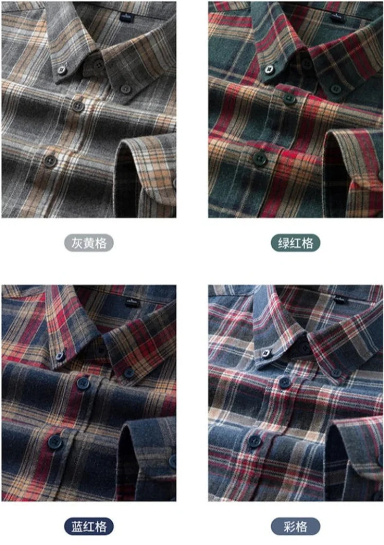 100% Cotton Men's Flannel Shirt Plaid Casual Long Sleece Multi-Color High Quality Autumn Winter Retro Dress Shirts Big Size 6XL