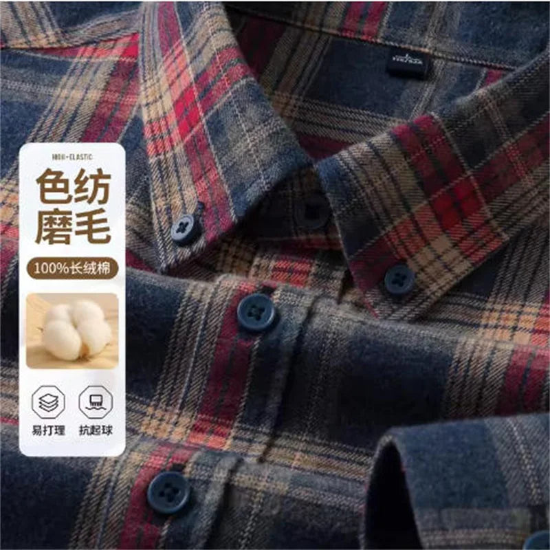 100% Cotton Men's Flannel Shirt Plaid Casual Long Sleece Multi-Color High Quality Autumn Winter Retro Dress Shirts Big Size 6XL