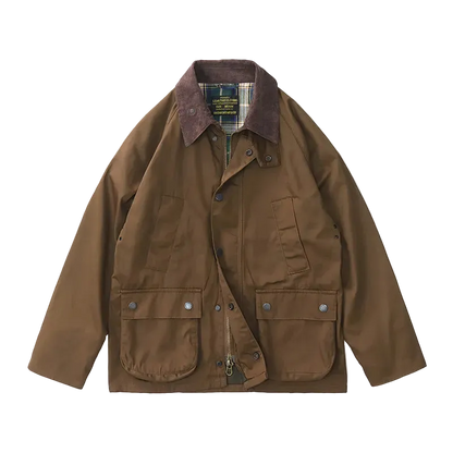 Highland Waxed Jacket in Coffee Waxed, laid flat