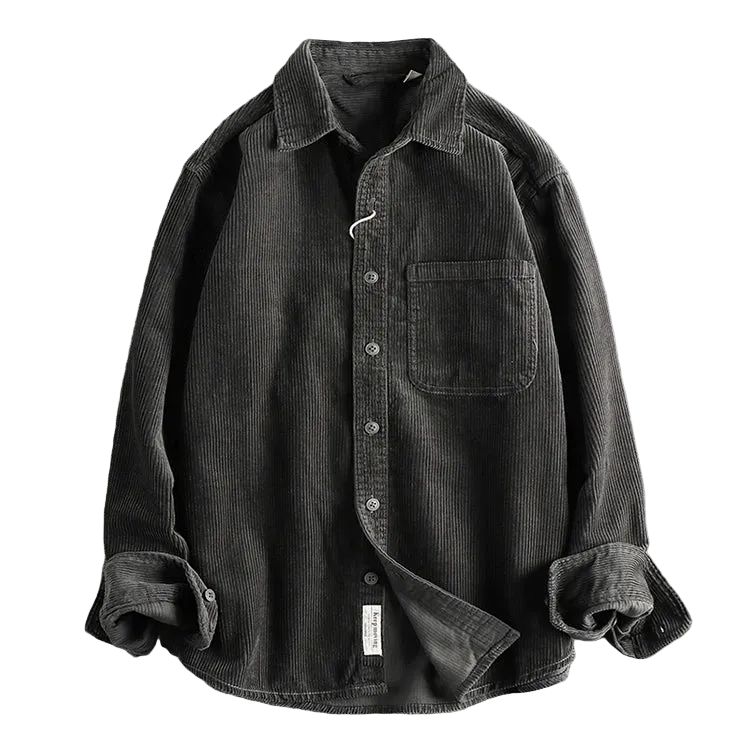 Oversized Corduroy Worker Shirt in Graphite, laid flat