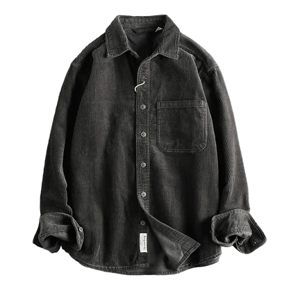 Oversized Corduroy Worker Shirt in Graphite, laid flat