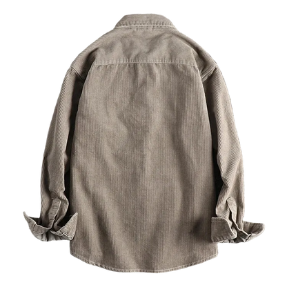 Oversized Corduroy Worker Shirt in Sand, back view