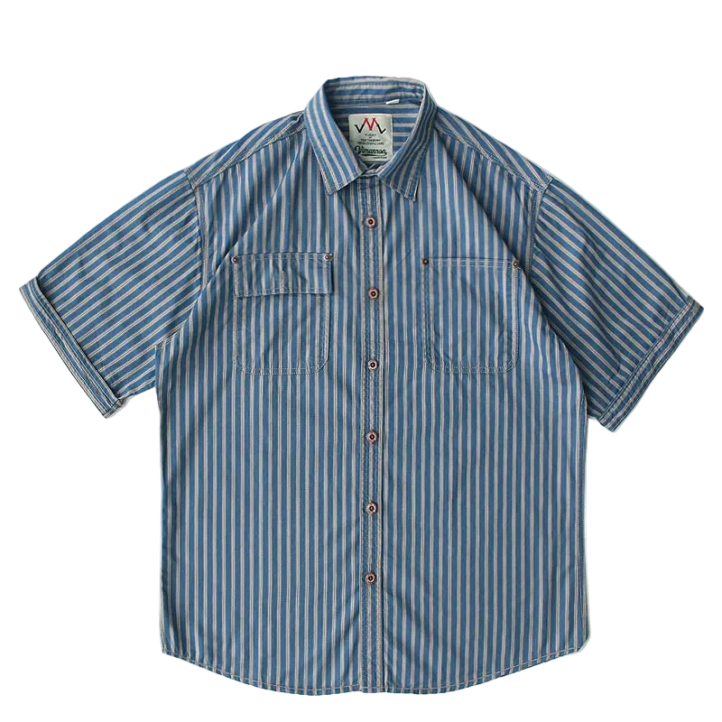 Cabana Striped Cotton Shirt in Blue, front view, flat lay
