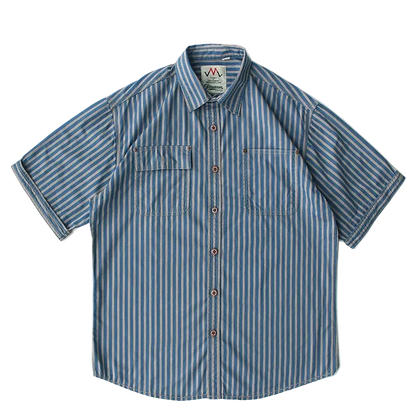 Cabana Striped Cotton Shirt in Blue, front view, flat lay