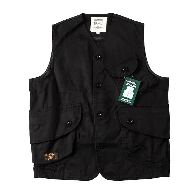 Expedition Cargo Vest in Black, front view, flat lay