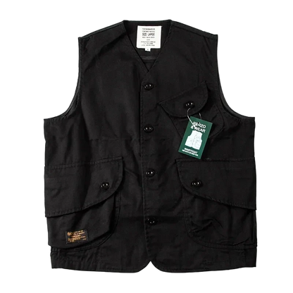 Expedition Cargo Vest in Black, front view, flat lay