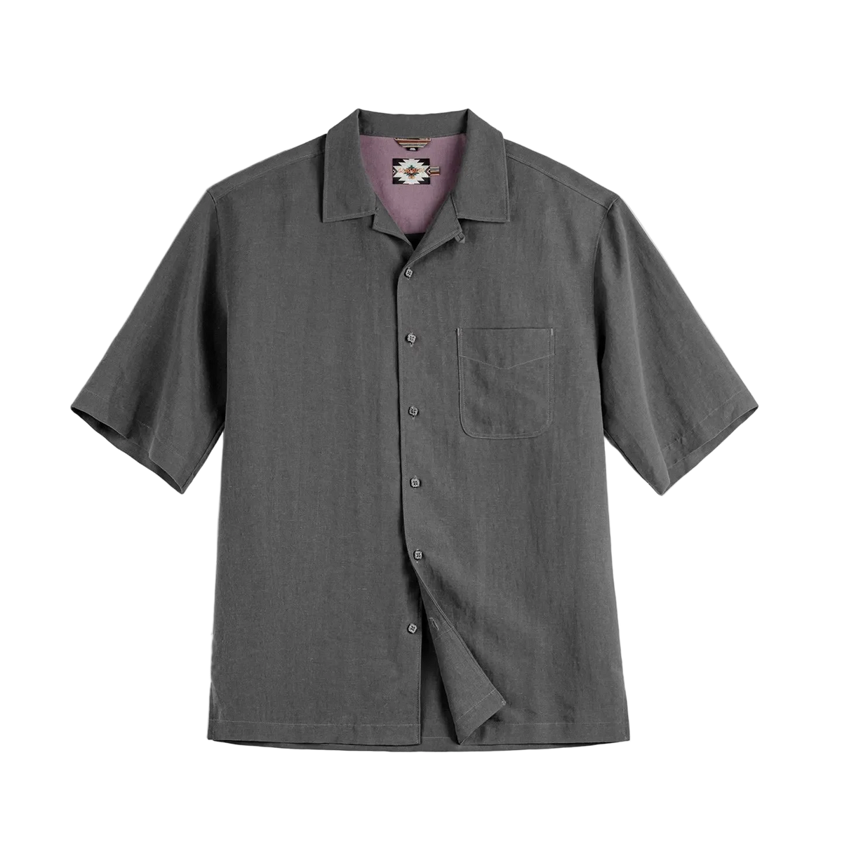Dockworker Cuban Collar Shirt in Slate Grey, front view, flat lay