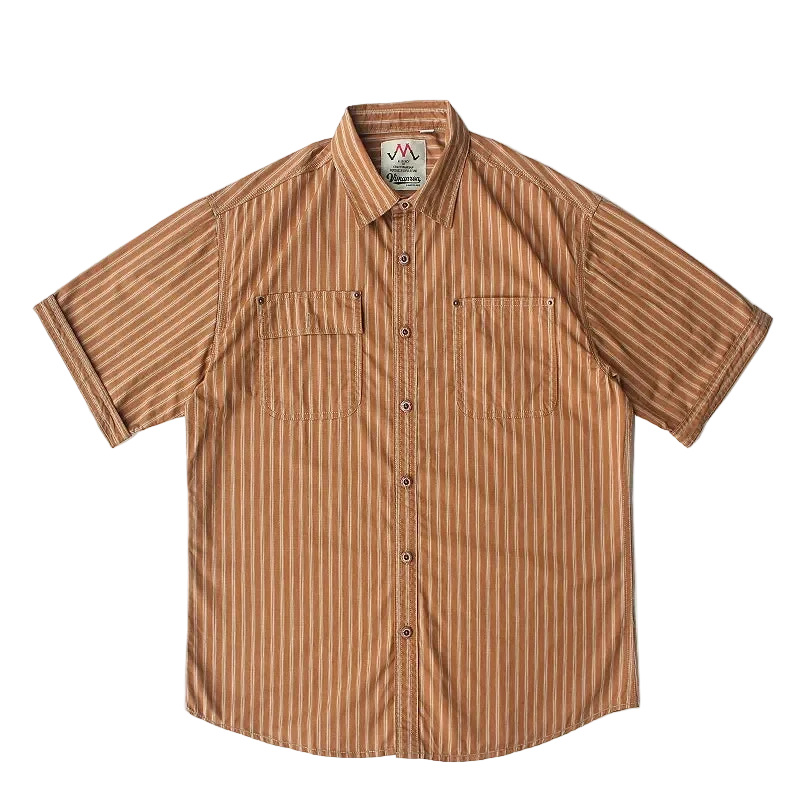 Cabana Striped Cotton Shirt in Mustard, front view, flat lay