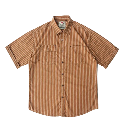 Cabana Striped Cotton Shirt in Mustard, front view, flat lay
