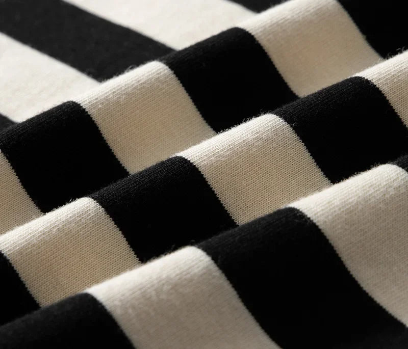 Macro of the woven stripe on the 230 gsm cotton knit