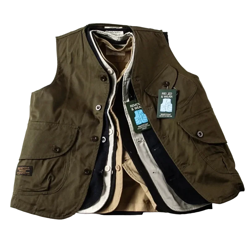 Dark Olive vest open over the other colors, showing the single layer construction