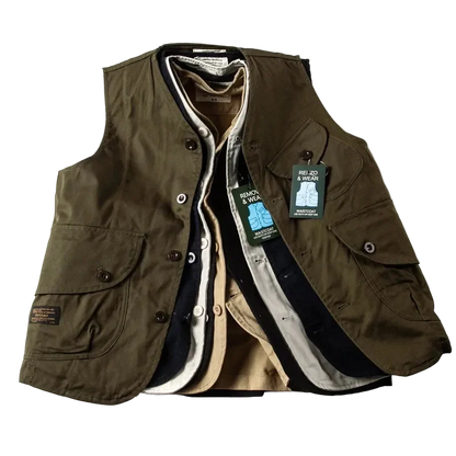Dark Olive vest open over the other colors, showing the single layer construction