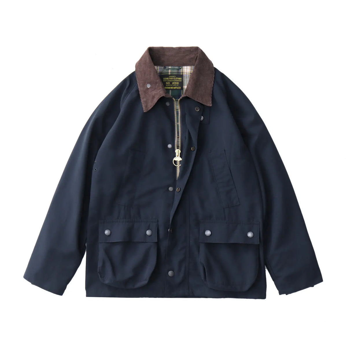 Highland Waxed Jacket in Navy (unwaxed), laid flat