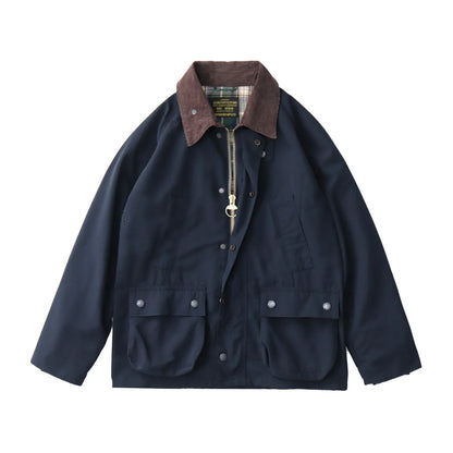 Highland Waxed Jacket in Navy (unwaxed), laid flat