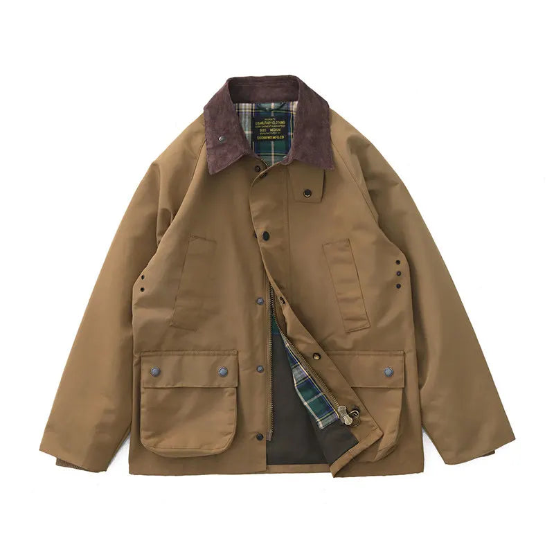 Highland Waxed Jacket in Brown (unwaxed), laid flat