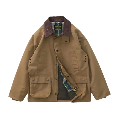 Highland Waxed Jacket in Brown (unwaxed), laid flat
