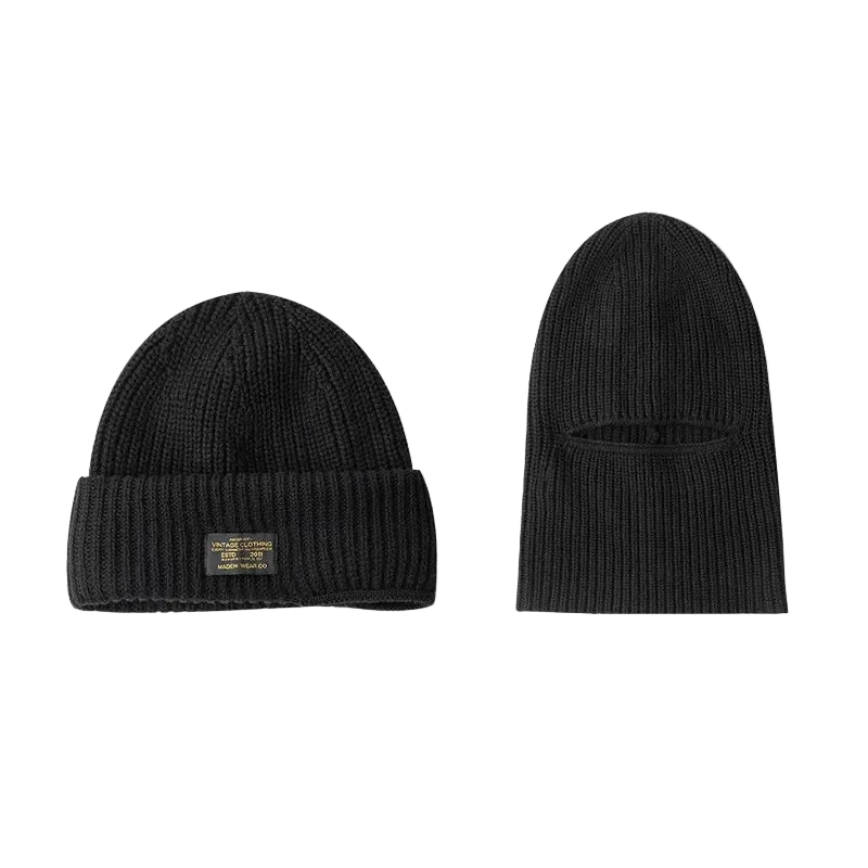 2-in-1 Balaclava Beanie in black: beanie mode and balaclava mode