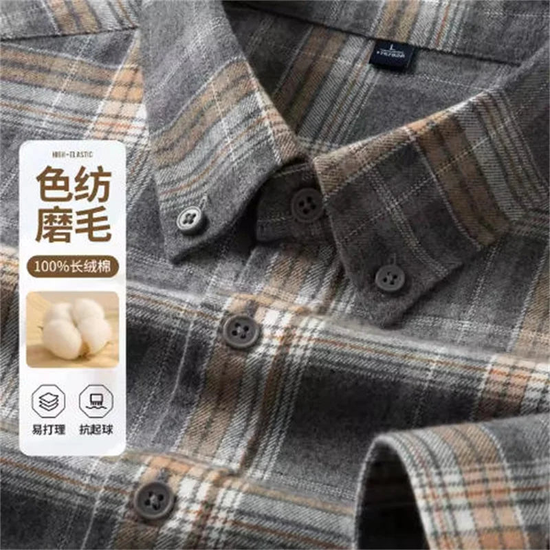 100% Cotton Men's Flannel Shirt Plaid Casual Long Sleece Multi-Color High Quality Autumn Winter Retro Dress Shirts Big Size 6XL
