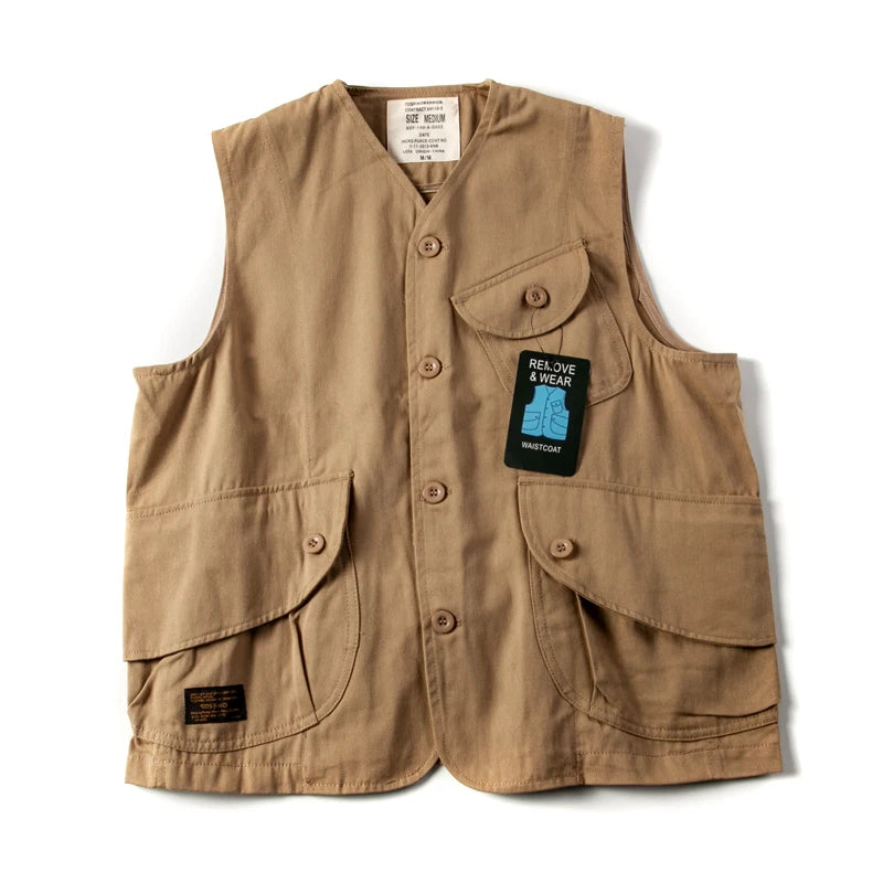 Expedition Cargo Vest in Khaki on white background