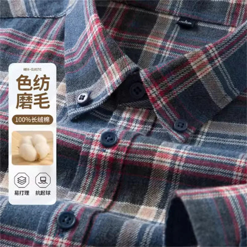 100% Cotton Men's Flannel Shirt Plaid Casual Long Sleece Multi-Color High Quality Autumn Winter Retro Dress Shirts Big Size 6XL
