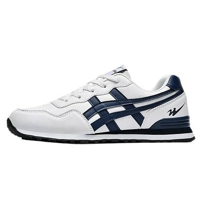 70s Marathon Suede Sneaker in White and Navy, side view