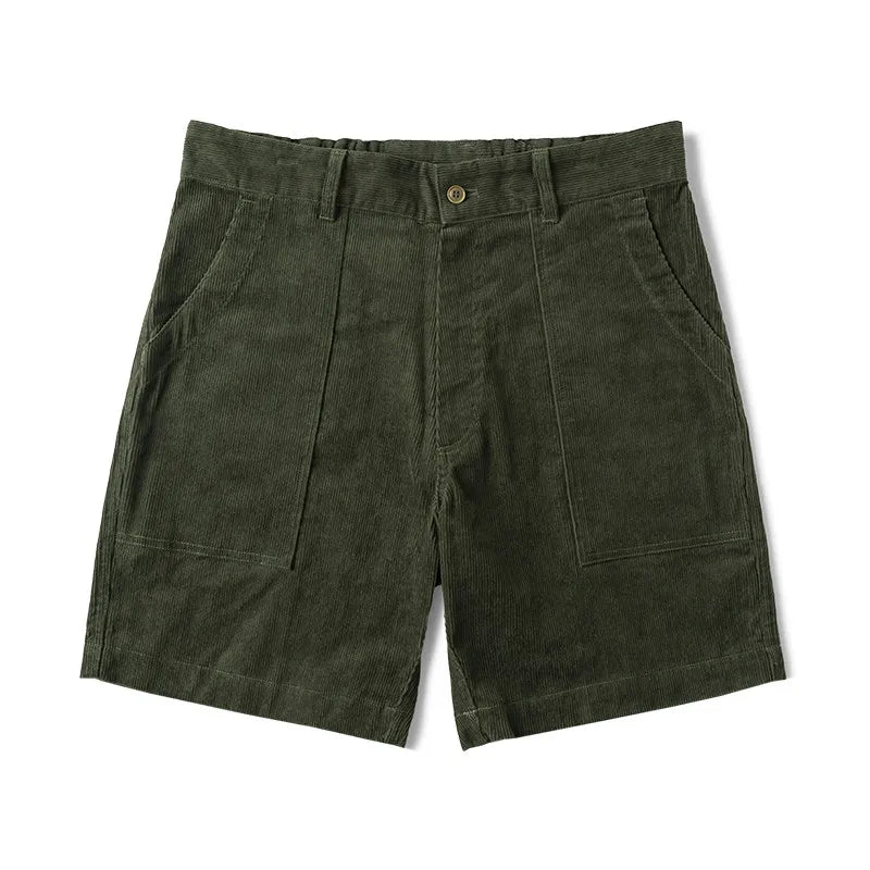 70s Longboard Corduroy Shorts in Dark Green, laid flat