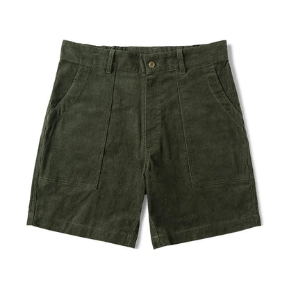 70s Longboard Corduroy Shorts in Dark Green, laid flat