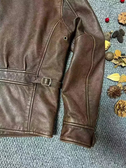 Garage Leather Jacket in Tobacco, side view with the adjuster tab