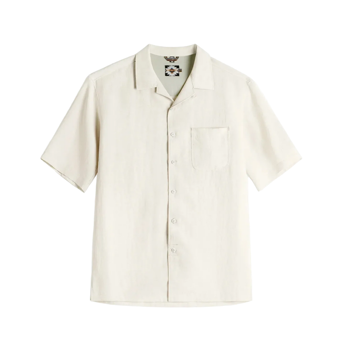 Dockworker Cuban Collar Shirt in Ecru, front view, flat lay