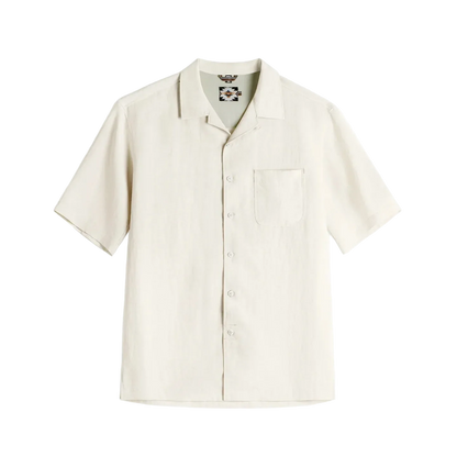 Dockworker Cuban Collar Shirt in Ecru, front view, flat lay