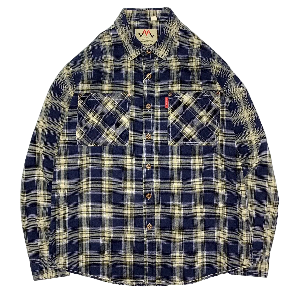 Retro Plaid Shirt in Blue Plaid, laid flat