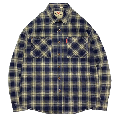 Retro Plaid Shirt in Blue Plaid, laid flat