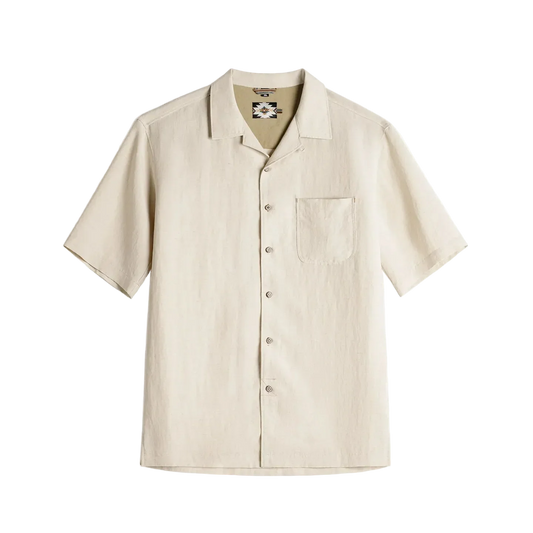 Dockworker Cuban Collar Shirt in Light Sand, front view, flat lay