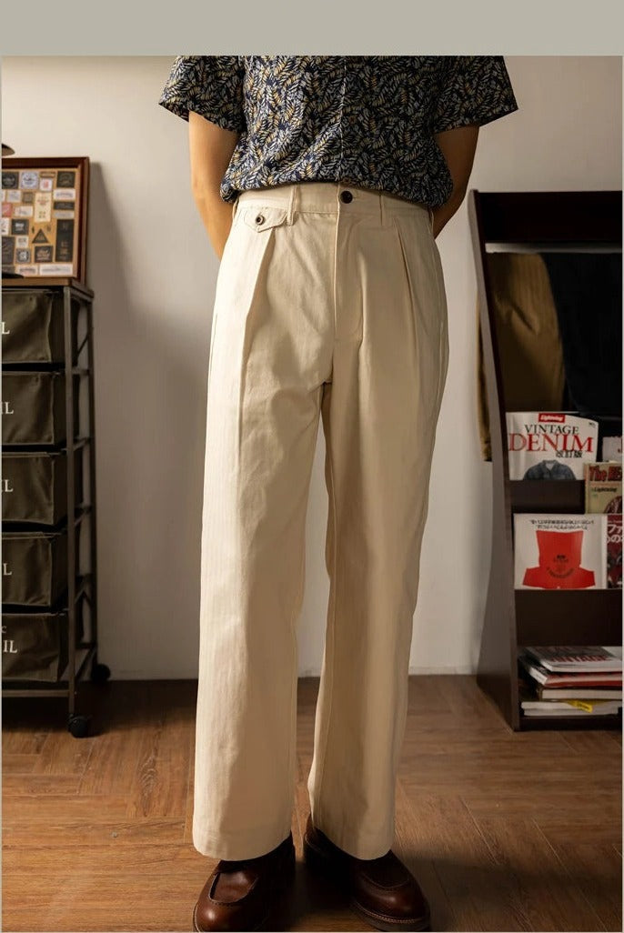 Red Tornado trousers in Ecru, full length on the model