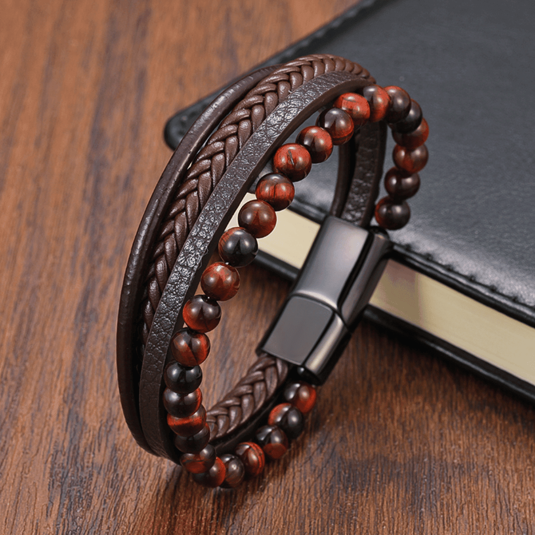 Tiger's Eye Bracelet - Leather and Steel - Wild Soul Co.