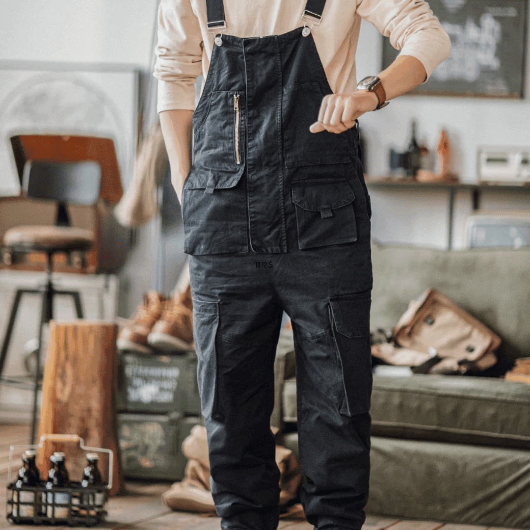 succulent overalls Sloppy Overalls Big Pockets Workwear with Zipper Fly M / Black