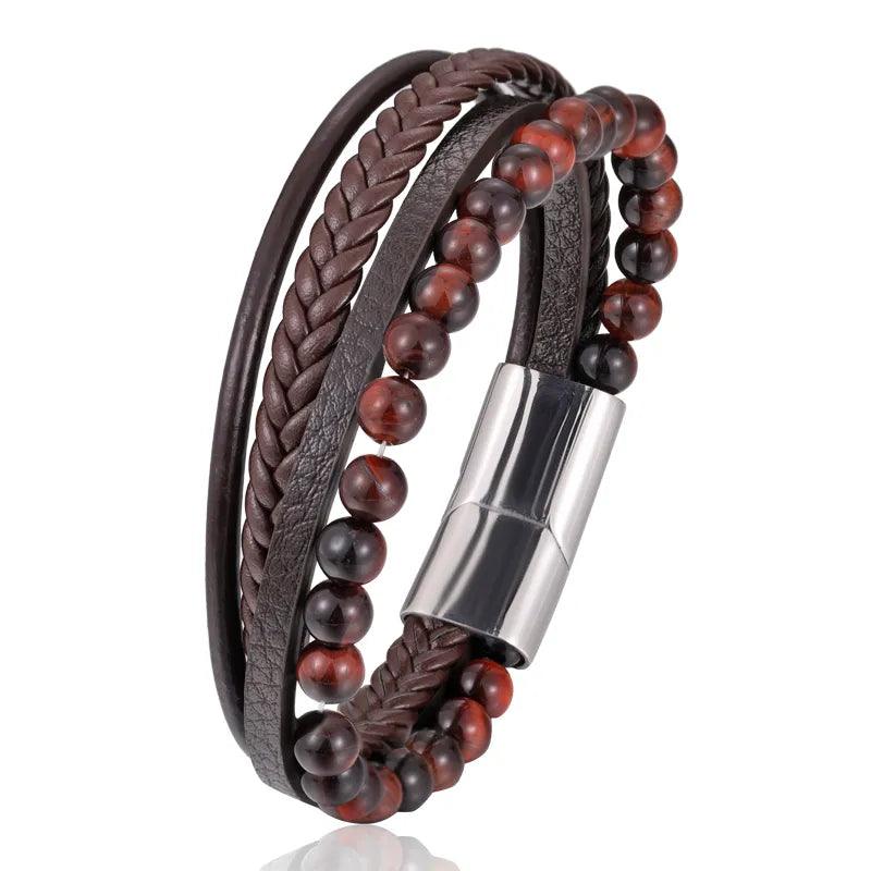 Tiger's Eye Bracelet - Leather and Steel - Wild Soul Co.