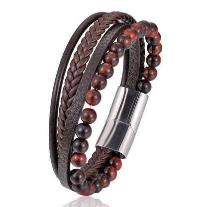 Tiger's Eye Bracelet - Leather and Steel - Wild Soul Co.